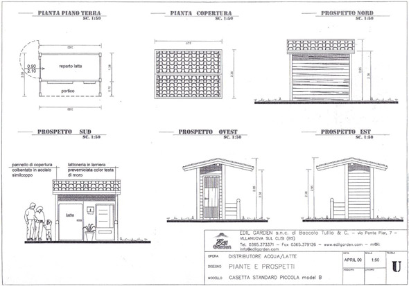 Distributore Acqua / Latte - Casetta standard piccola - Mod. B - Disegno tecnico - clicca per ingrandire