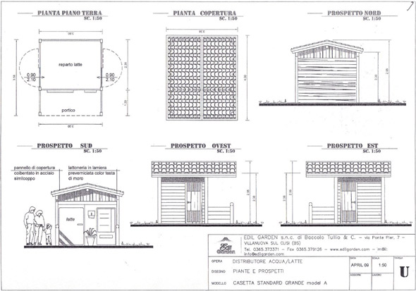 Distributore Acqua / Latte - Casetta standard grande - Mod. A - Disegno tecnico - clicca per ingrandire